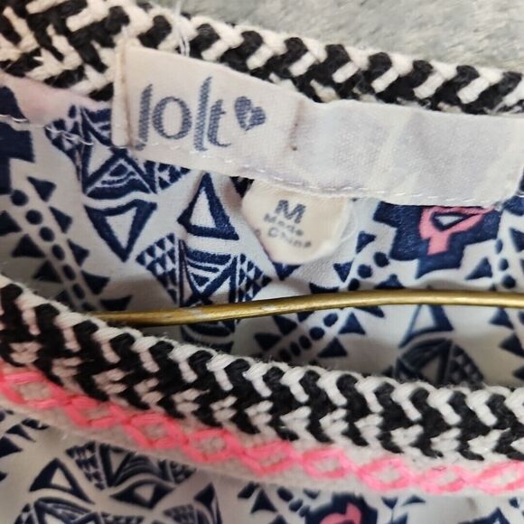 Jolt womens top Med poly rayon blue white pink geometric - Picture 2 of 10